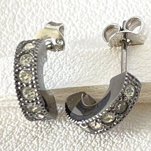 Small Dark Silver-Tone Half-Hoop Earrings